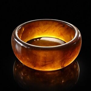 Chunky Lucite Bangle Bracelet Honey Amber Tone Marbled Translucent Warm Glow